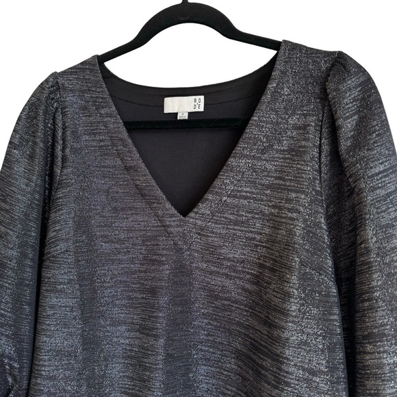 Anthropologie RO&DE Cassidy Metallic Shimmer Blouse, Black Noir, Size S - Picture 5 of 10
